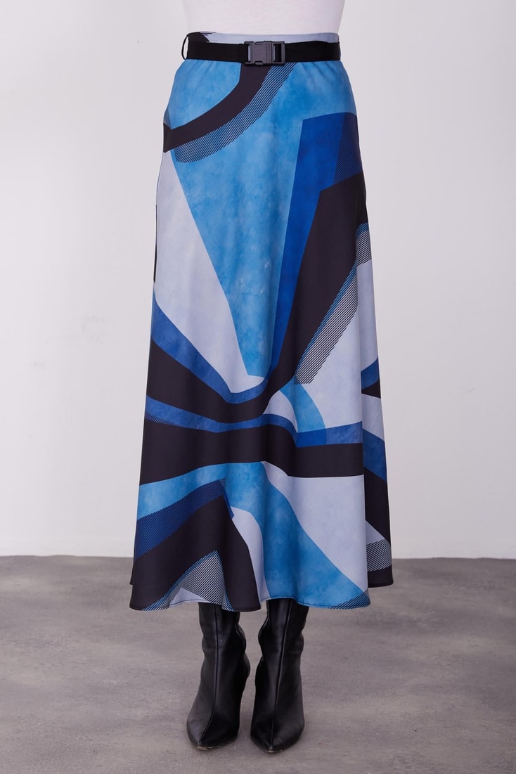 Armine Patterned Light Flared Skirt 23K1419 Indigo
