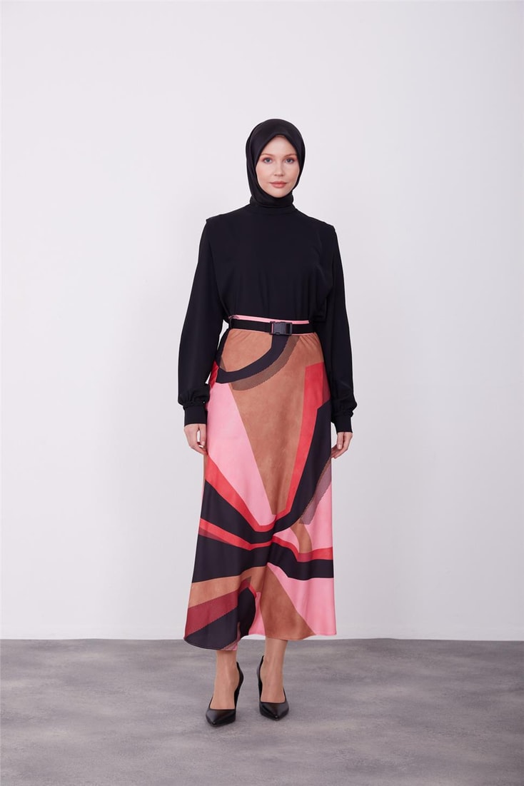 Armine Patterned Light Flared Skirt 23K1419 Cherry