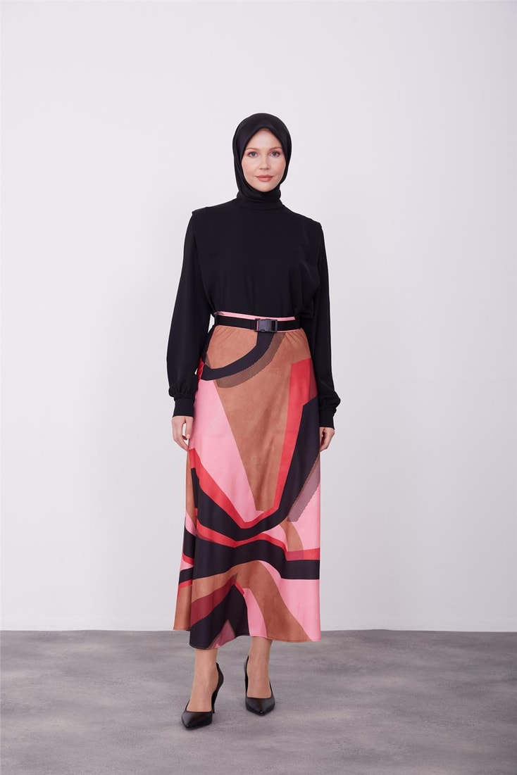 Armine Patterned Light Flared Skirt 23K1419 Cherry
