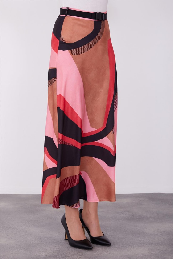 Armine Patterned Light Flared Skirt 23K1419 Cherry