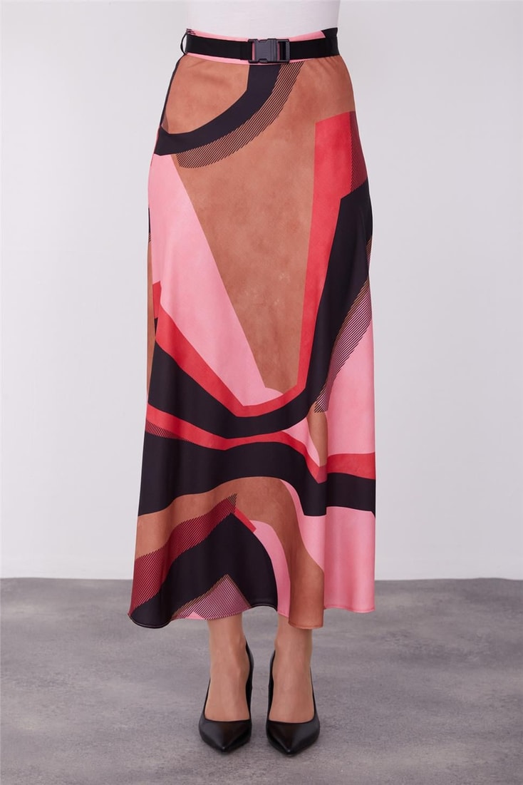 Armine Patterned Light Flared Skirt 23K1419 Cherry