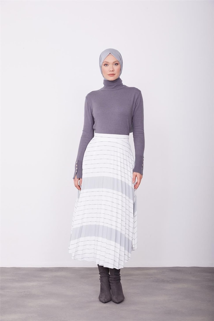 Armine Printed Pleated Skirt 23K1508 White