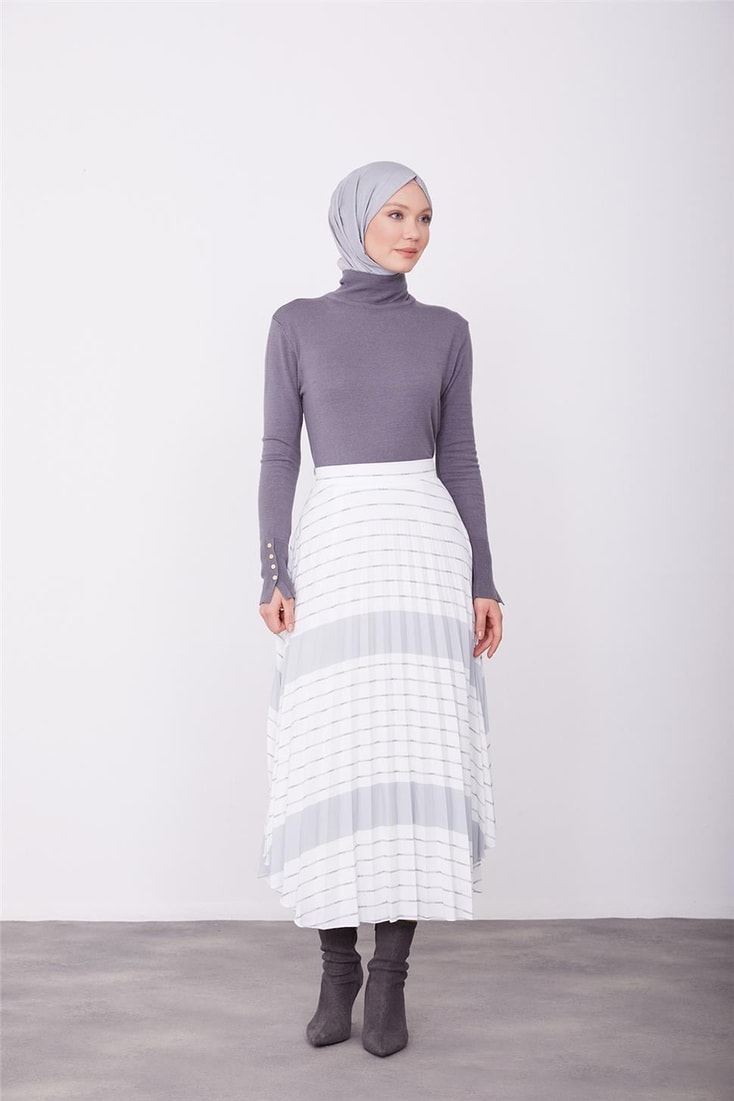 Armine Printed Pleated Skirt 23K1508 White