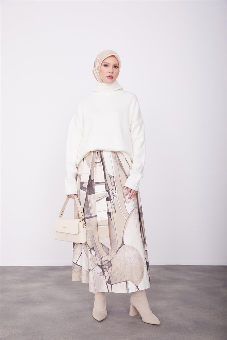 Armine Printed Belted Skirt 23K1519 Beige