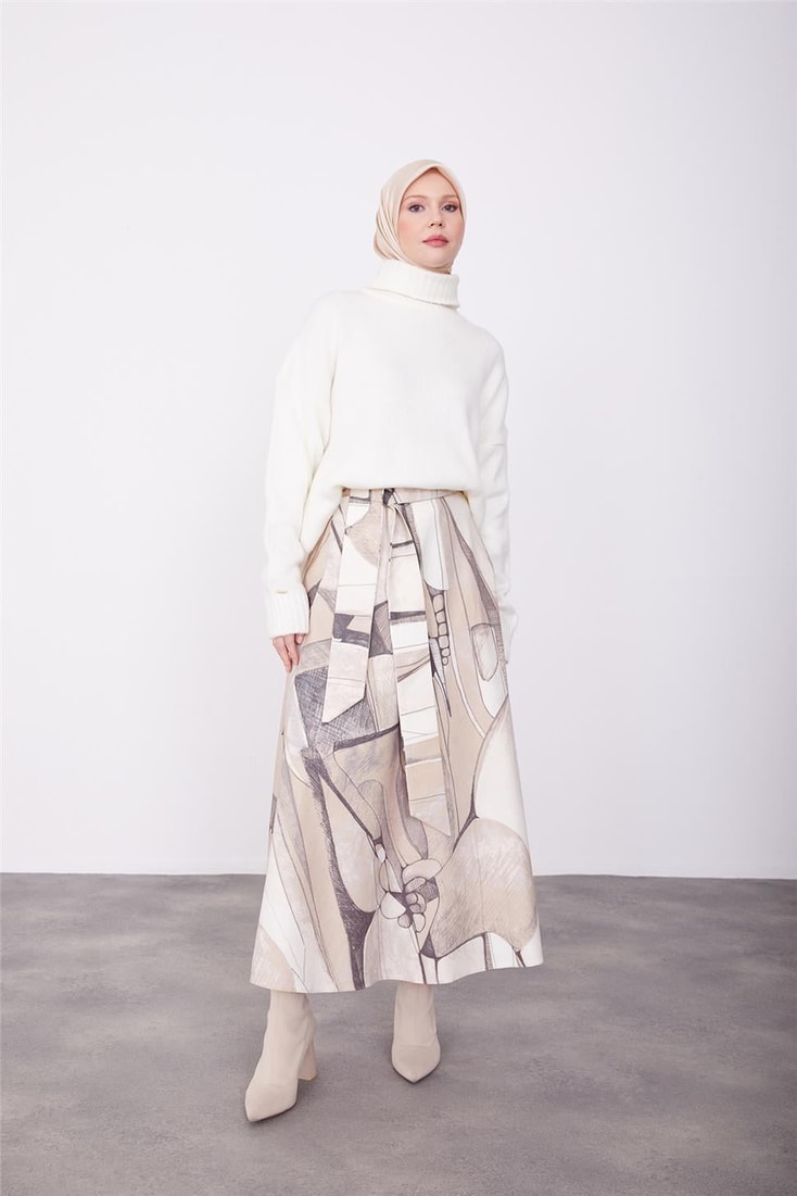 Armine Printed Belted Skirt 23K1519 Beige