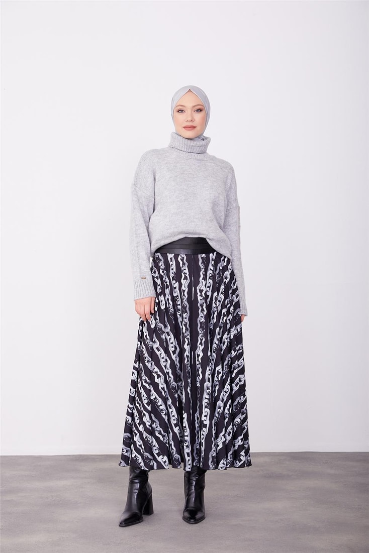 Armine Printed and Flounced Skirt 23K1525 Black