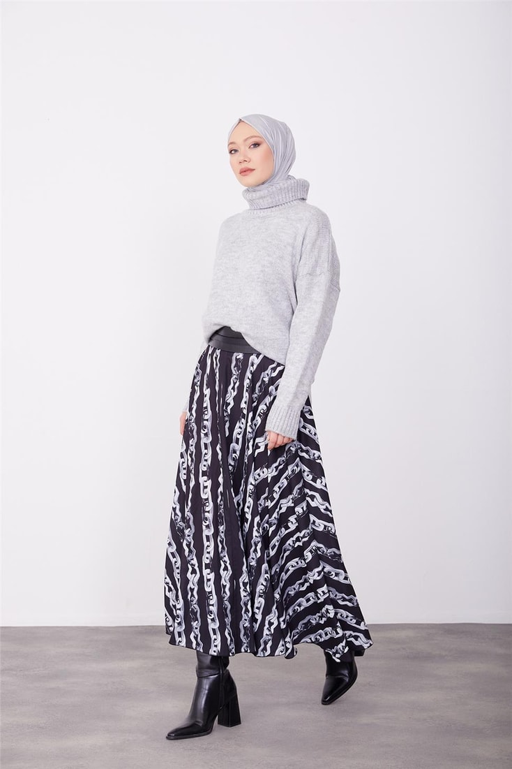 Armine Printed and Flounced Skirt 23K1525 Black