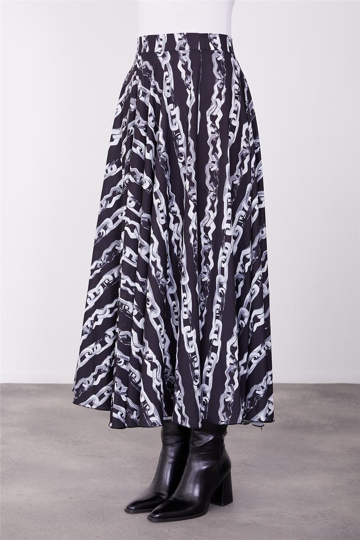 Armine Printed and Flounced Skirt 23K1525 Black