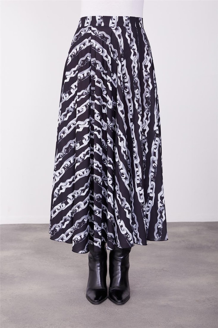 Armine Printed and Flounced Skirt 23K1525 Black