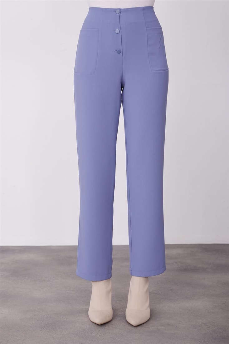 Armine Side Pockets Front Buttoned Trousers 23K2429 Gray Blue