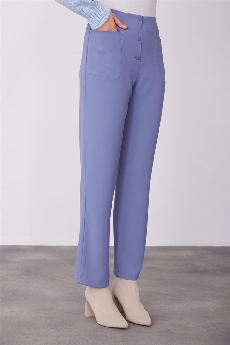 Armine Side Pockets Front Buttoned Trousers 23K2429 Gray Blue