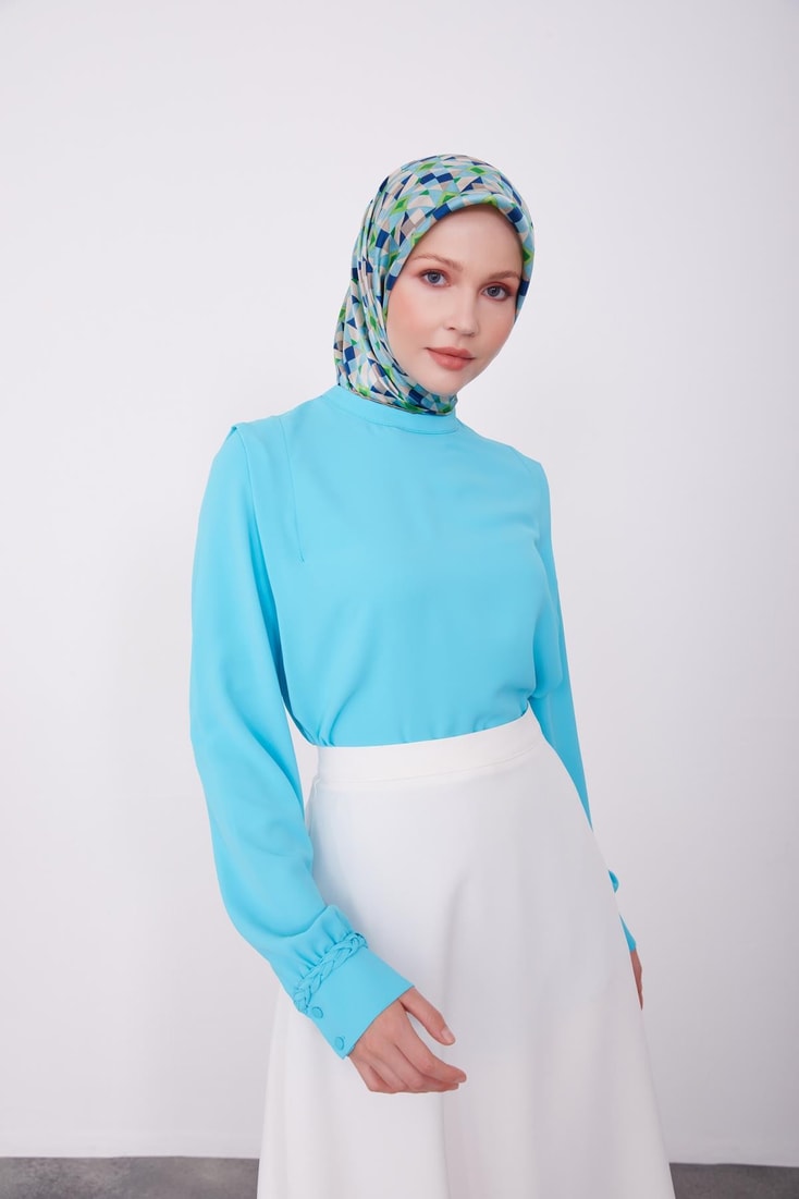 Armine Shoulder Pleated Blouse 23K3342 Aqua