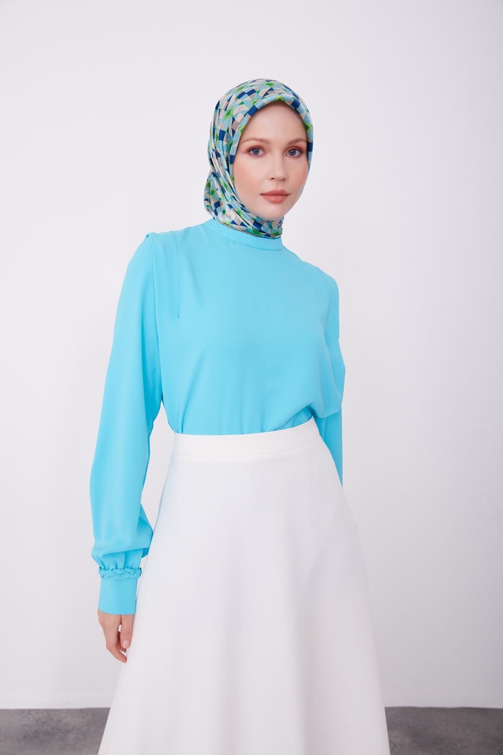 Armine Shoulder Pleated Blouse 23K3342 Aqua