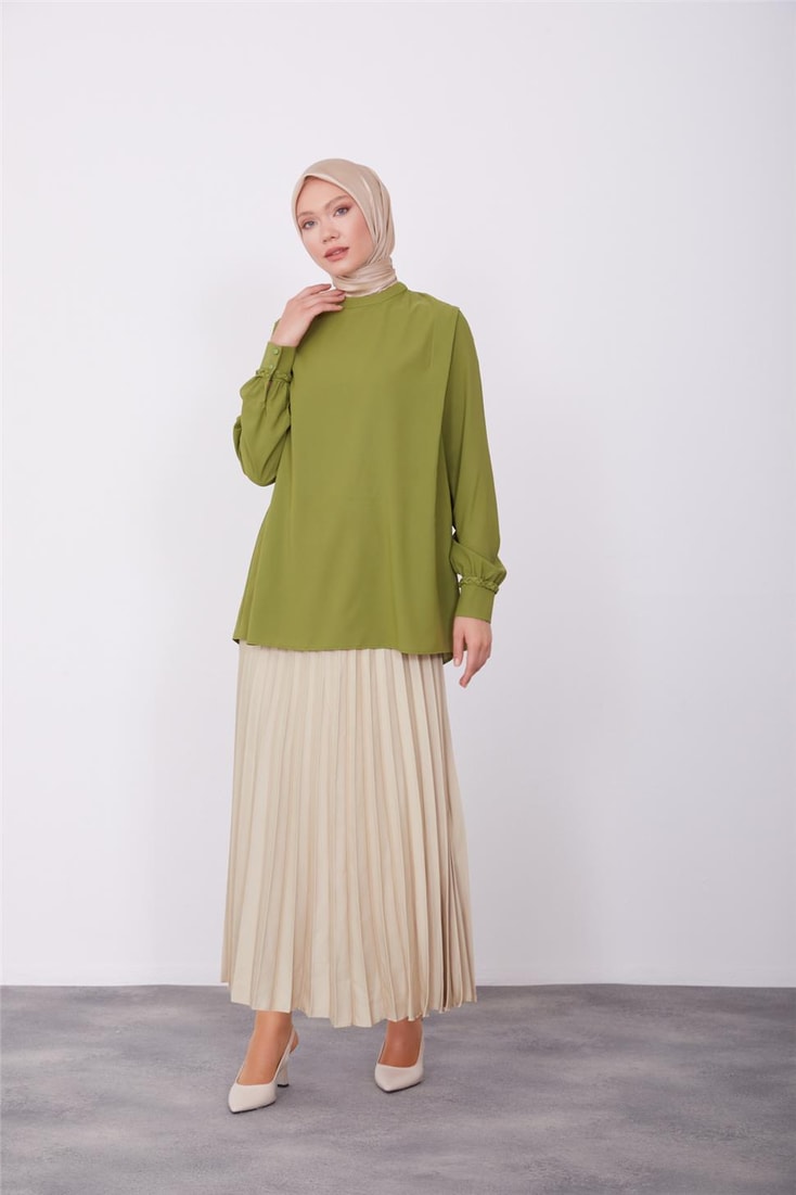 Armine Shoulder Pleated Blouse 23K3342 Khaki