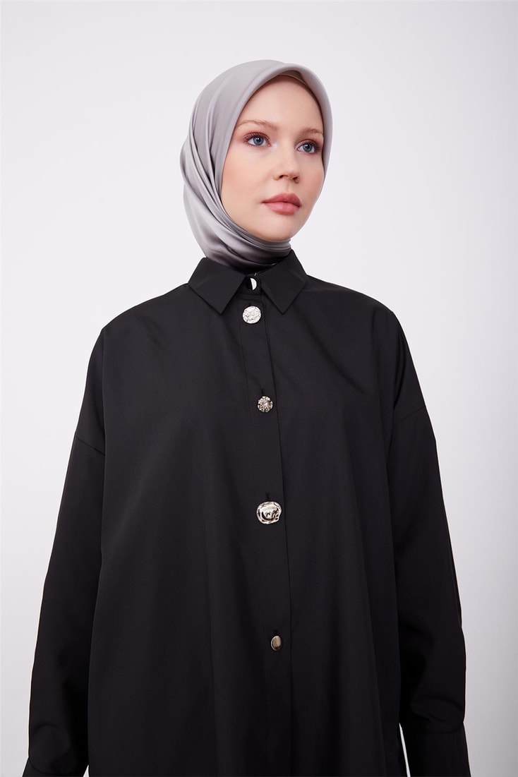 Armine Different Buttoned Oversize Shirt 23K3401 Black
