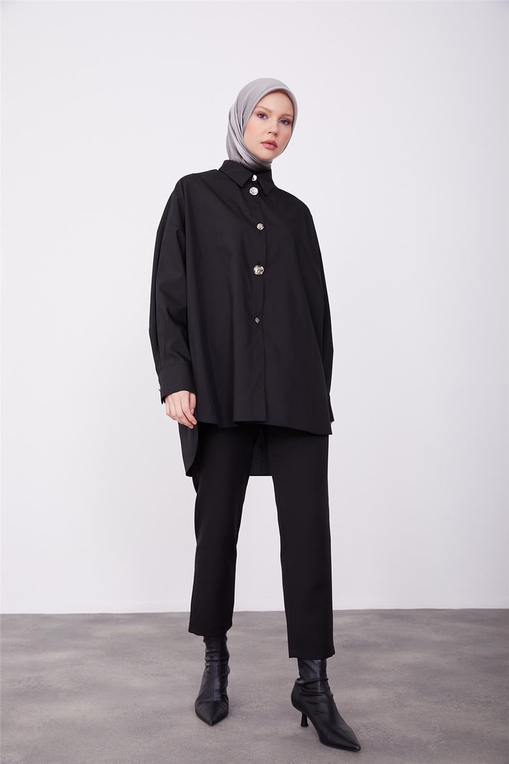 Armine Different Buttoned Oversize Shirt 23K3401 Black