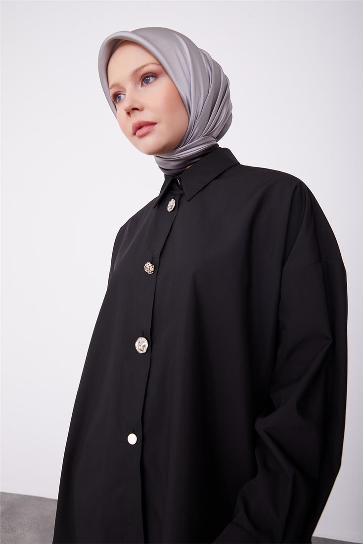 Armine Different Buttoned Oversize Shirt 23K3401 Black