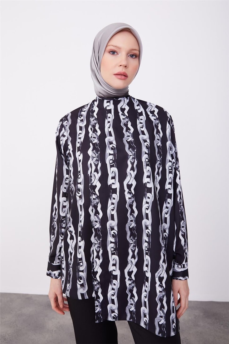 Armine Asymmetric Print Blouse 23K3413 Black