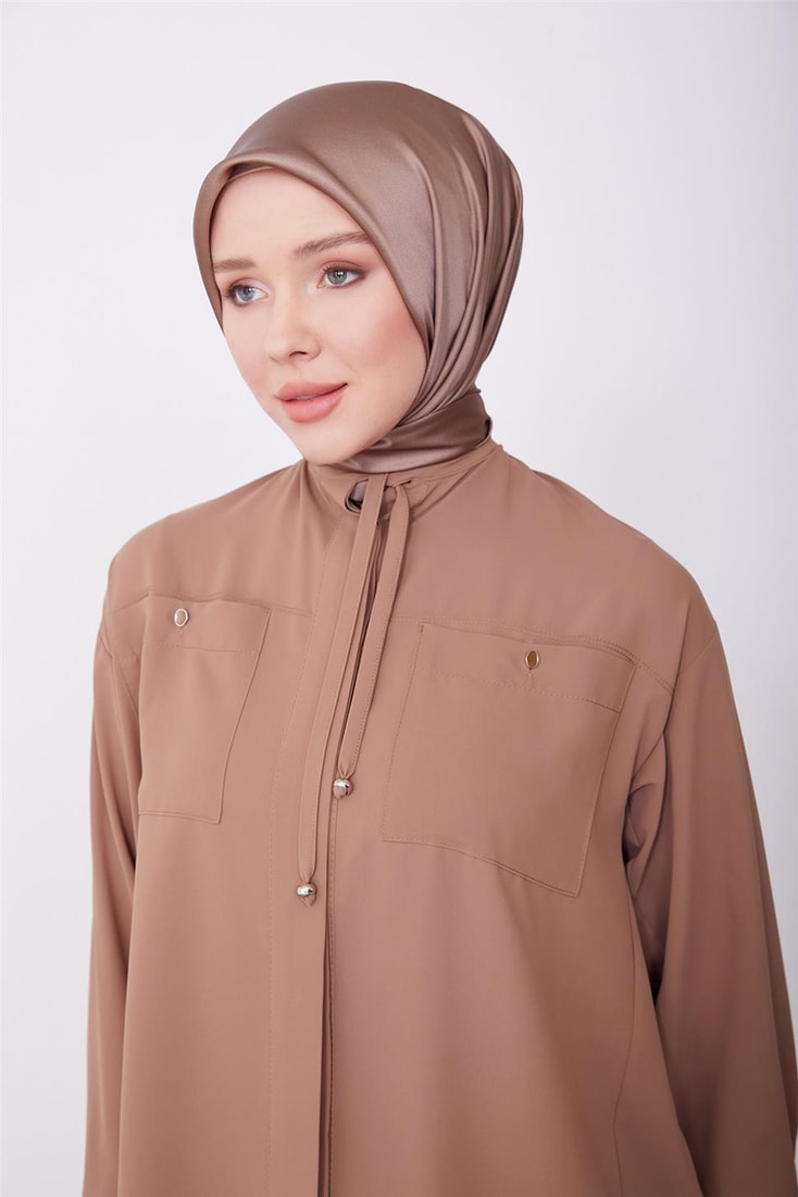 Armine Pocket Buttoned Back Pleated Shirt 23K3414 Almond