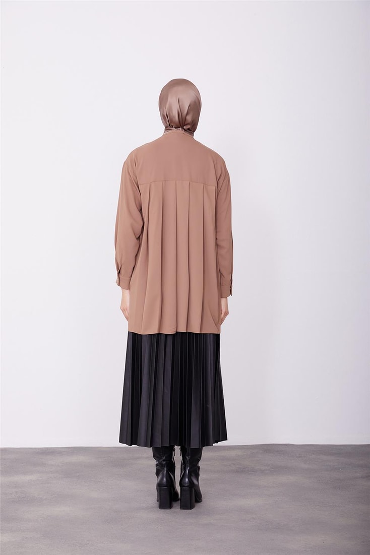 Armine Pocket Buttoned Back Pleated Shirt 23K3414 Almond