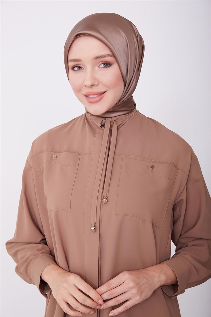 Armine Pocket Buttoned Back Pleated Shirt 23K3414 Almond