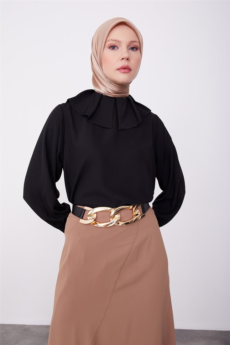 Armine Collar Pleated and Allerli Blouse 23K3416 Black