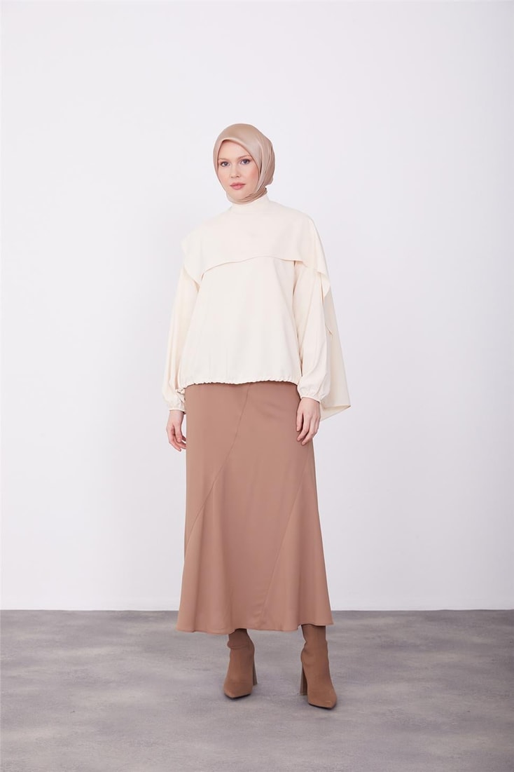 Armine Asymmetrical Aller Detailed Elastic Waist Blouse 23K3425 Ivory