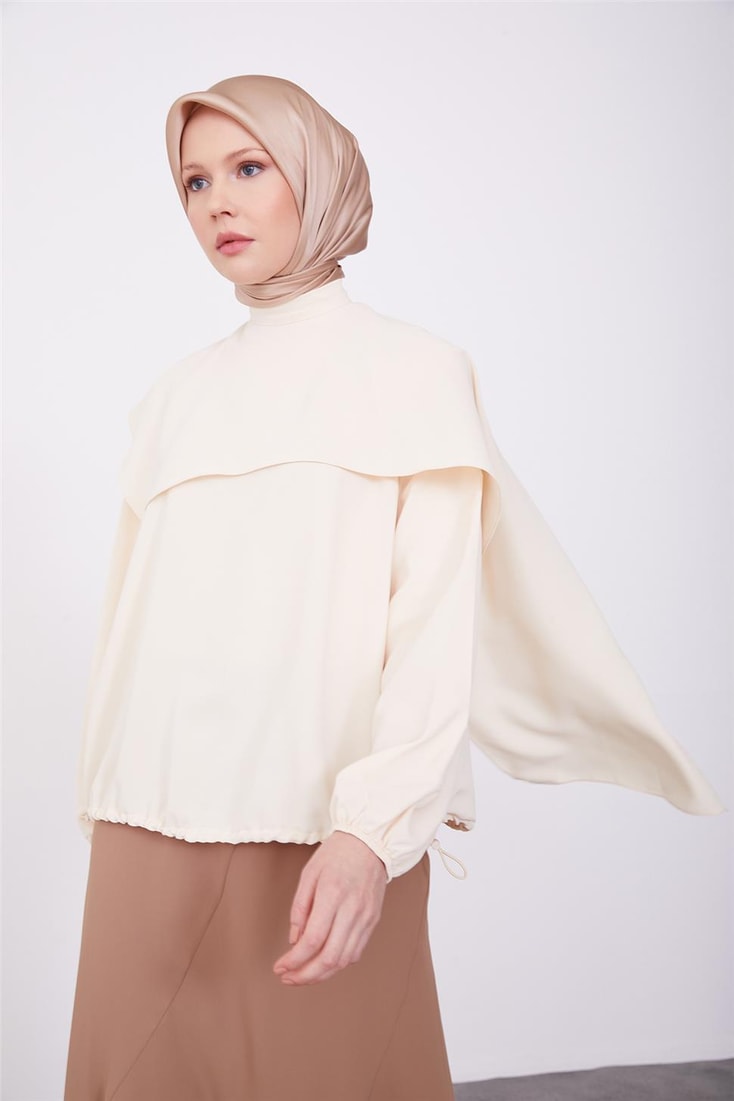 Armine Asymmetrical Aller Detailed Elastic Waist Blouse 23K3425 Ivory