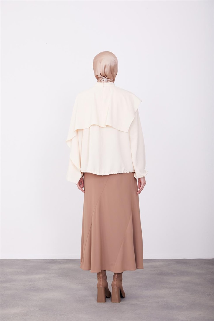 Armine Asymmetrical Aller Detailed Elastic Waist Blouse 23K3425 Ivory
