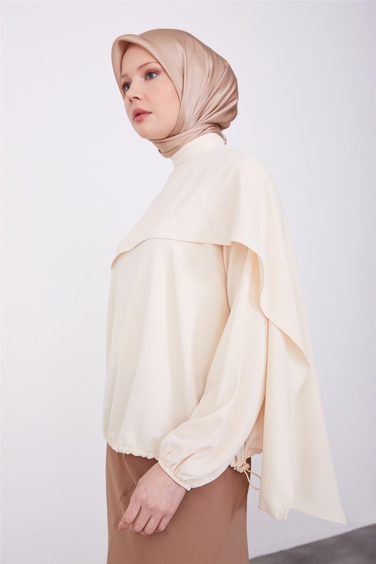 Armine Asymmetrical Aller Detailed Elastic Waist Blouse 23K3425 Ivory