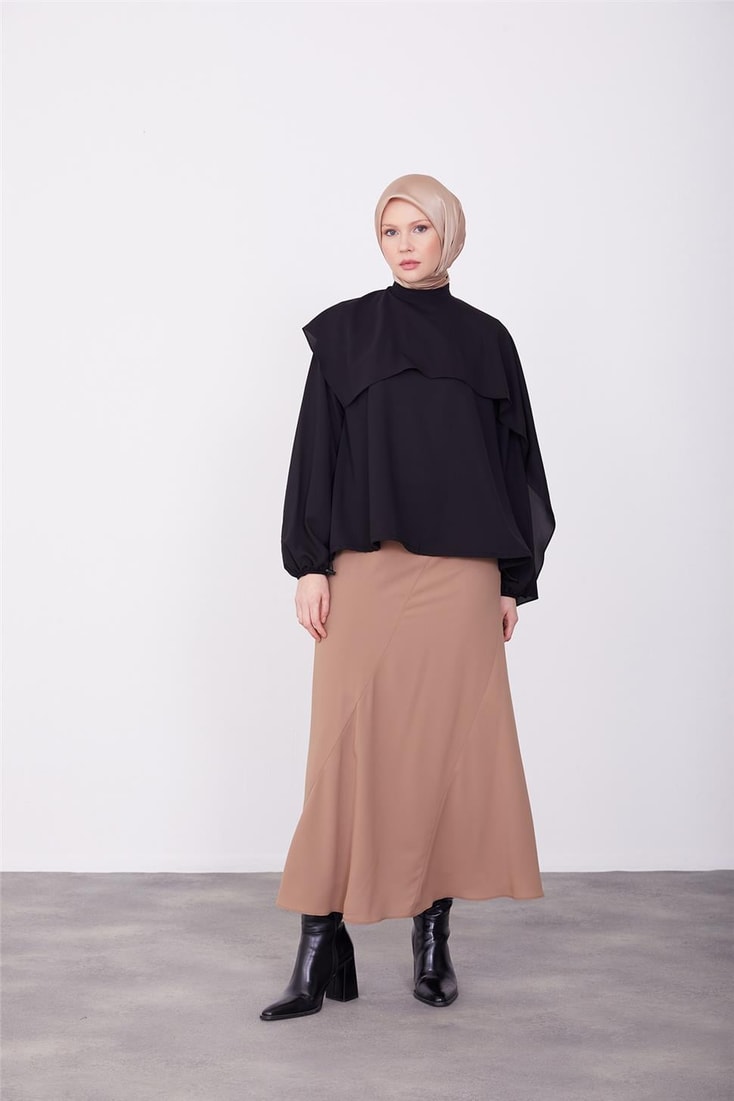 Armine Asymmetrical Aller Detailed Elastic Waist Blouse 23K3425 Black