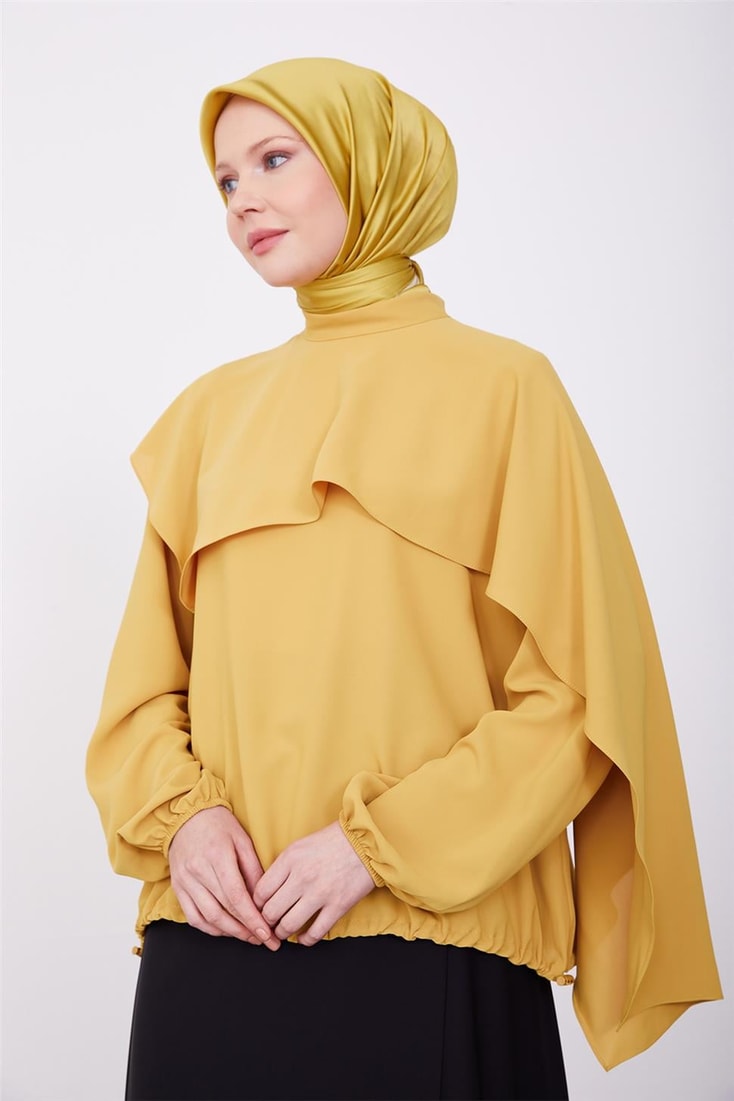 Armine Asymmetrical Aller Detailed Elastic Waist Blouse 23K3425 Acid