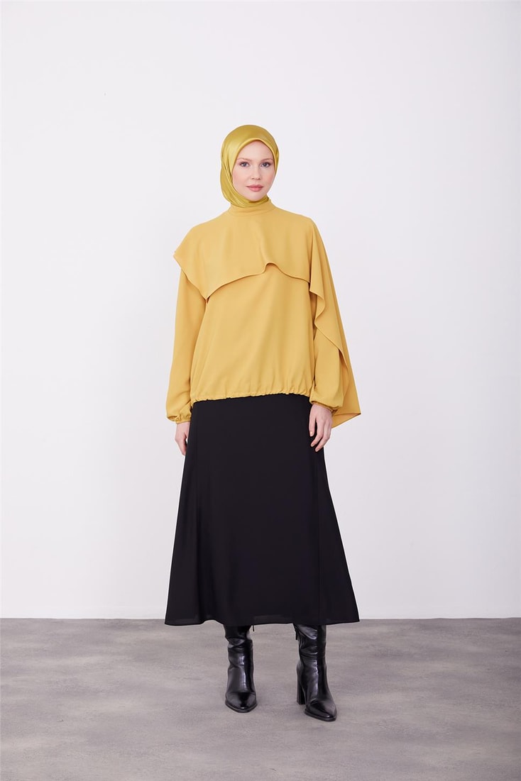 Armine Asymmetrical Aller Detailed Elastic Waist Blouse 23K3425 Acid