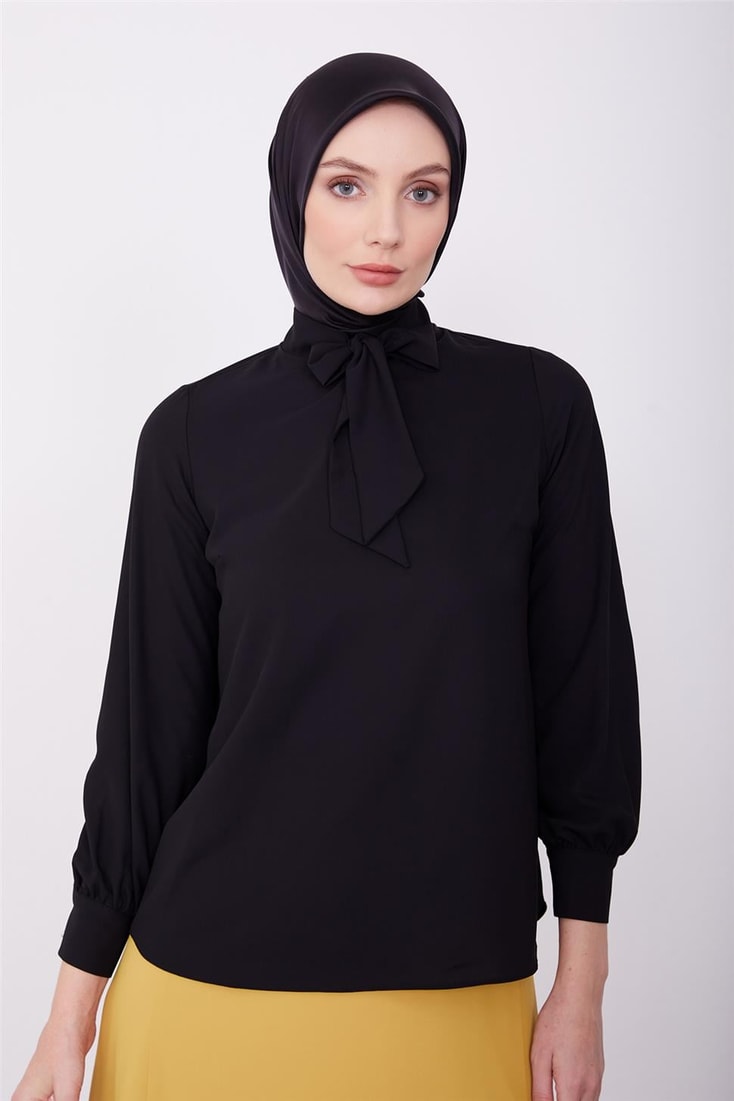 Armine Front Tie Detailed Blouse 23K3431 Black