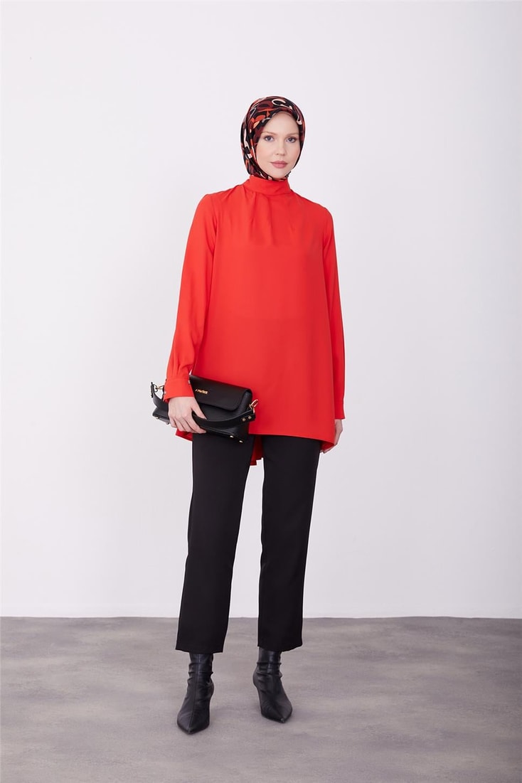 Armine Back Pleated Detail Blouse 23K3435 Red