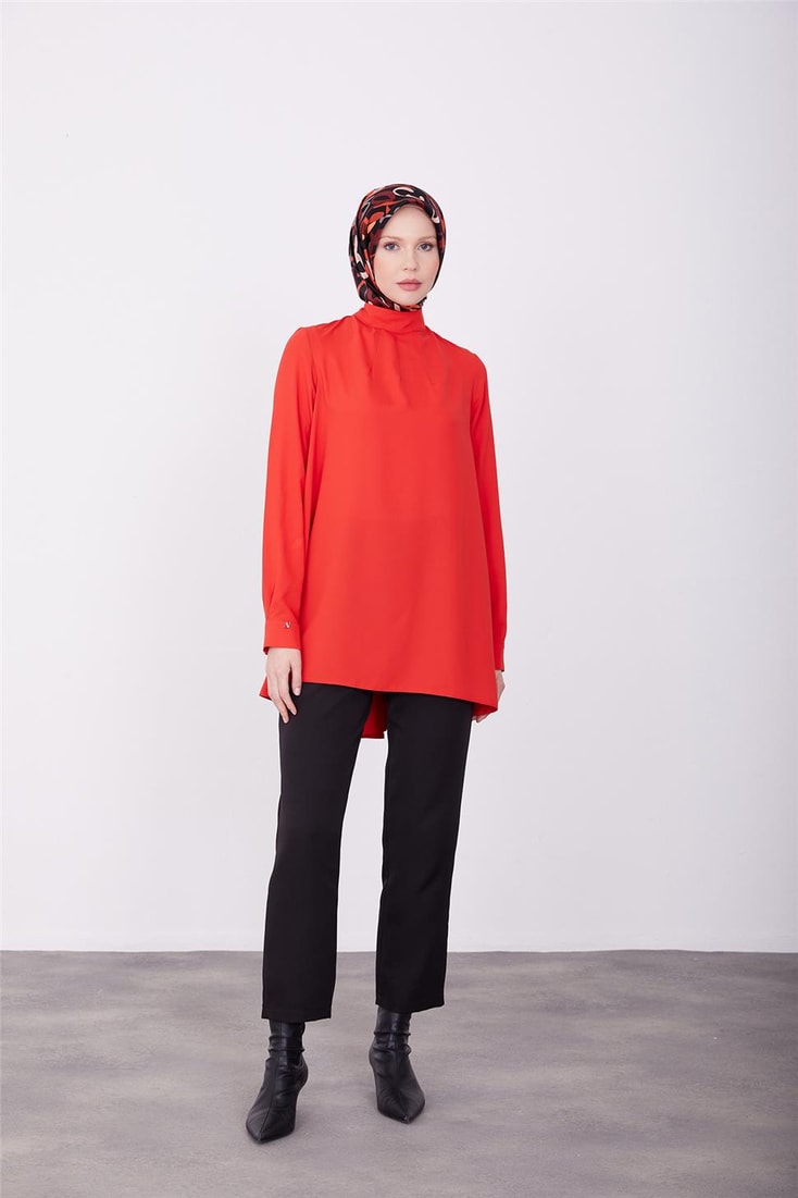 Armine Back Pleated Detail Blouse 23K3435 Red
