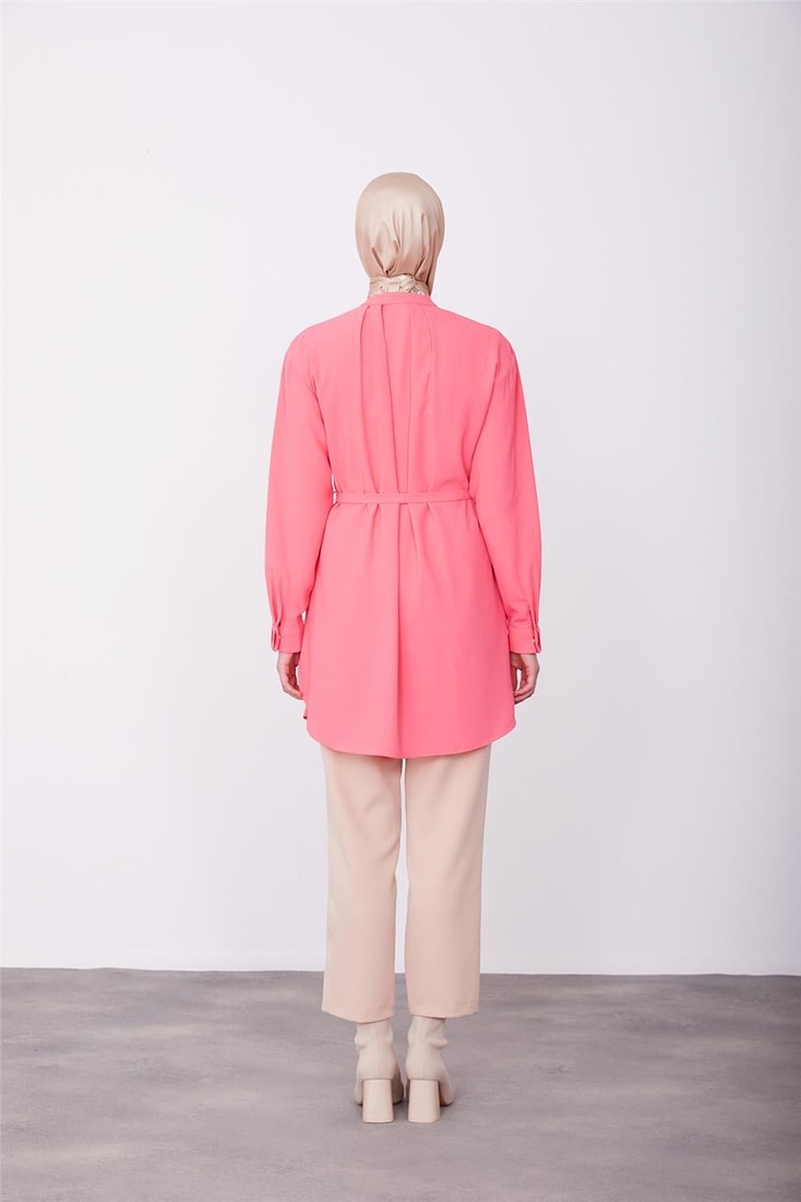 Armine Collar and Cuff Pleated Tunic 23K4717 Dark Pink