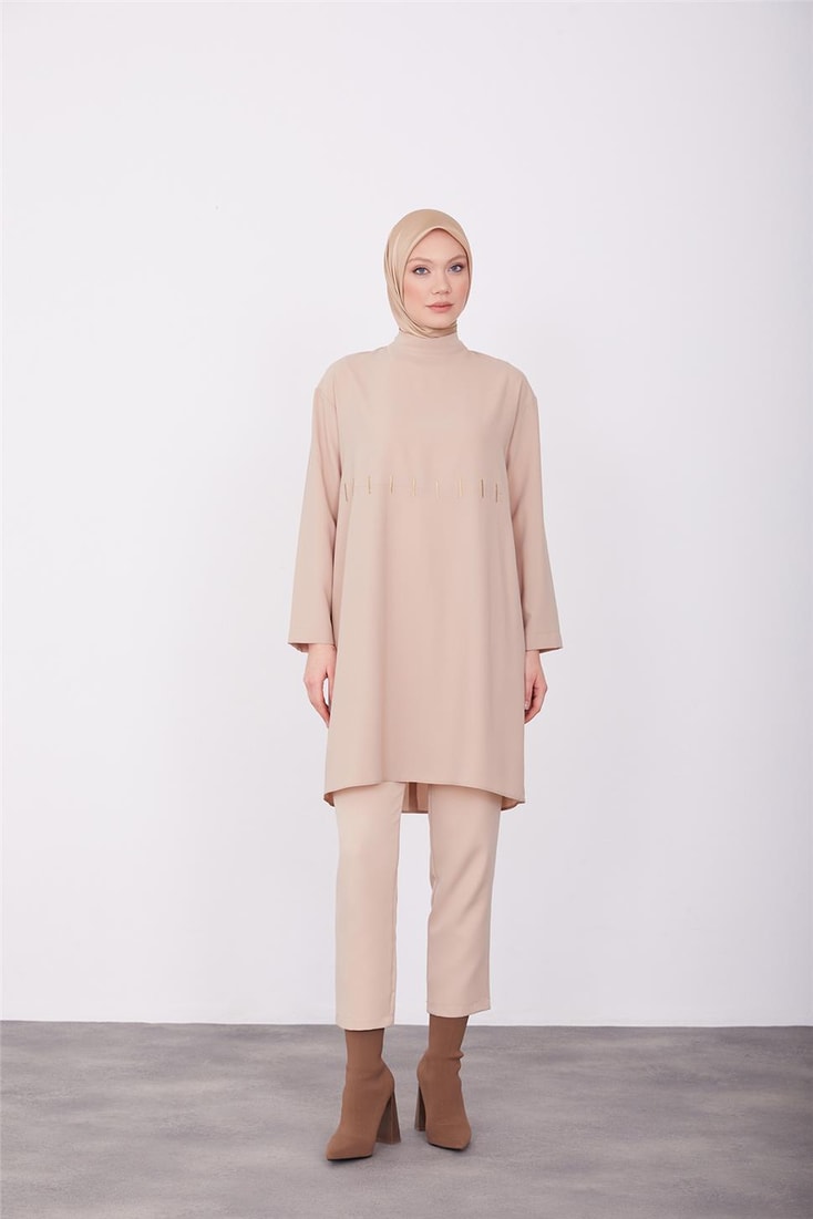 Armine Gold Embroidered Tunic 23K4718 Beige