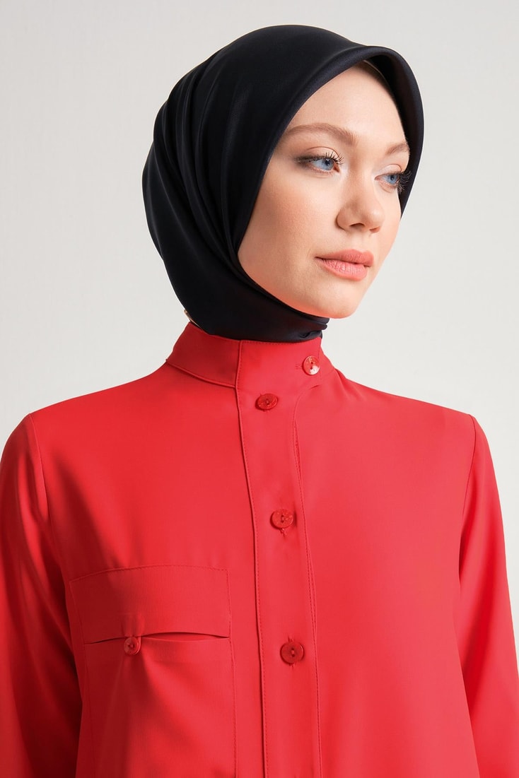 Tunic with buttons on the front and asymmetrical yoke on the back 24Y4721 Red