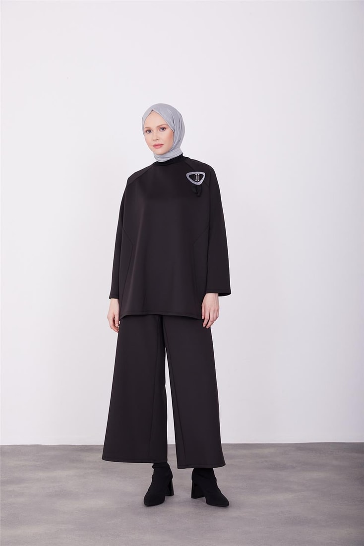 Armine Brooch Detailed Tunic 23K4722 Black