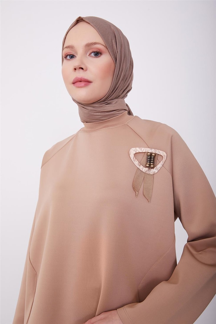 Armine Brooch Detailed Tunic 23K4722 Latte