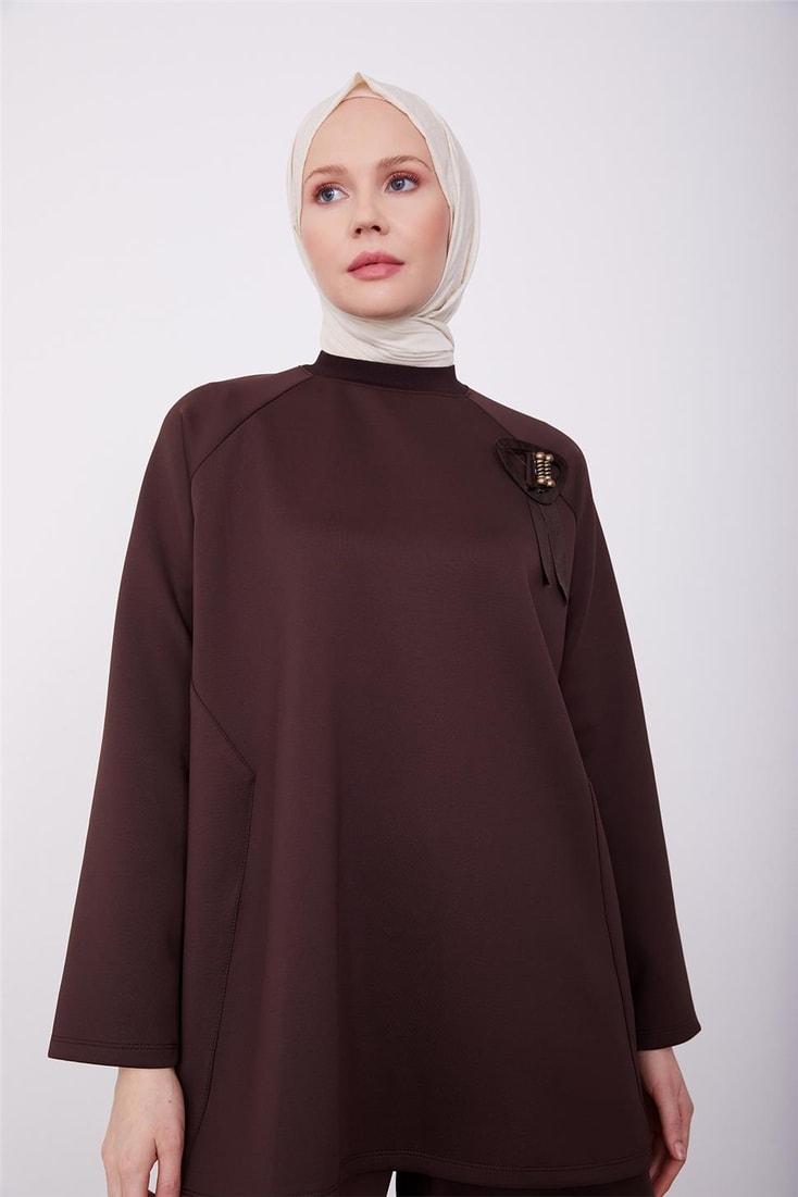 Armine Brooch Detailed Tunic 23K4722 Bitter Brown