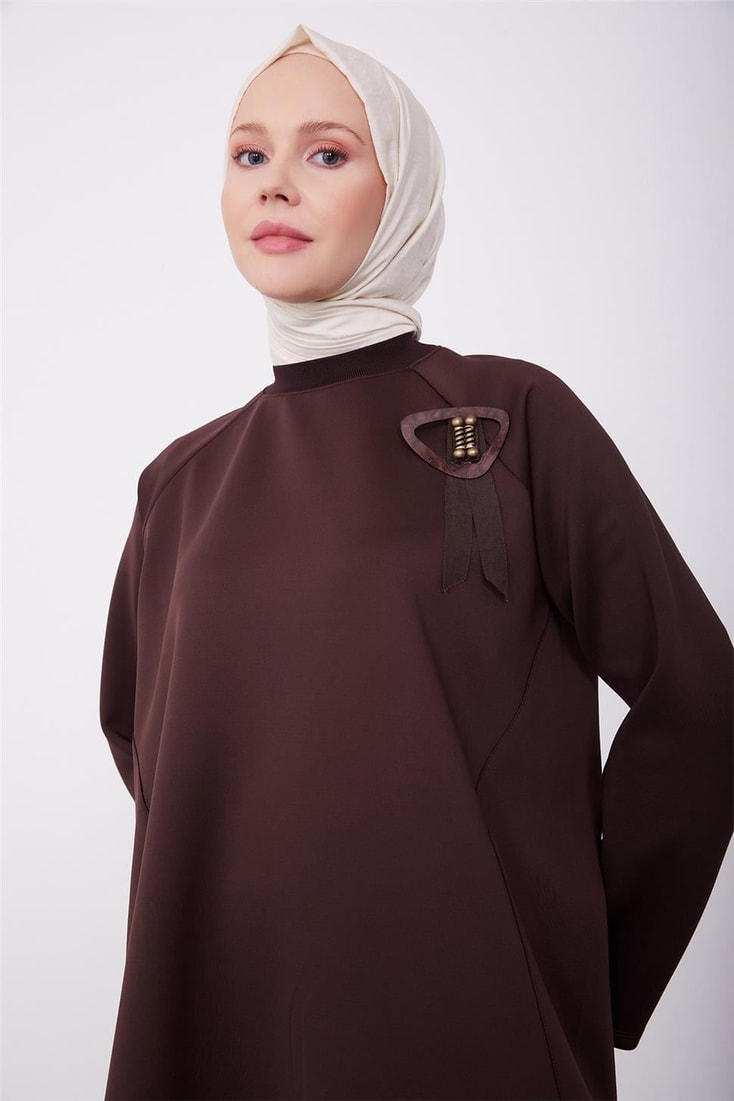 Armine Brooch Detailed Tunic 23K4722 Bitter Brown