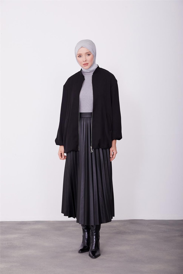 Armine Lined Colored Bomber Jacket 23K5403 Black