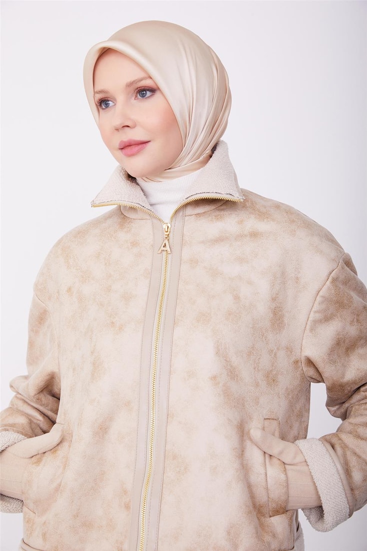 Armine Fur Lined Short Leather Jacket 23K5404 Beige