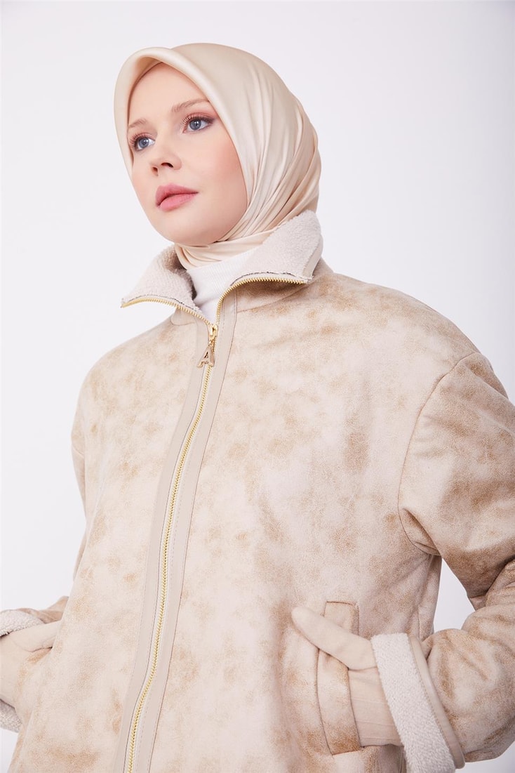 Armine Fur Lined Short Leather Jacket 23K5404 Beige