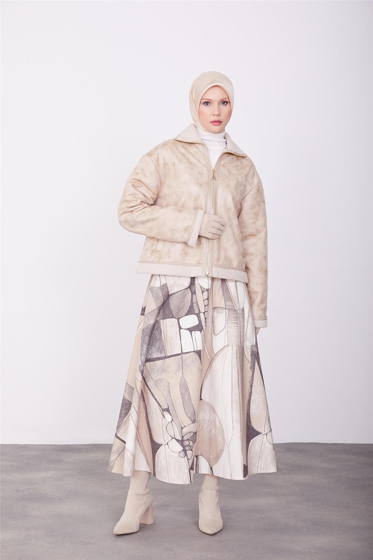 Armine Fur Lined Short Leather Jacket 23K5404 Beige