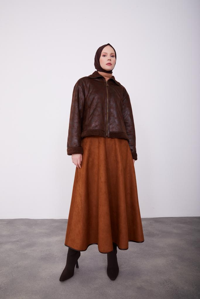 Armine Fur Lined Short Leather Jacket 23K5404 Bitter Brown