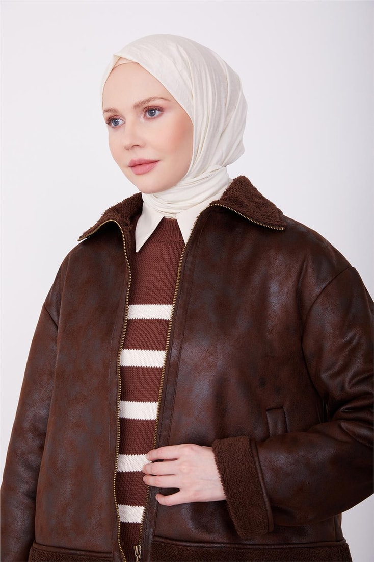 Armine Fur Lined Short Leather Jacket 23K5404 Bitter Brown