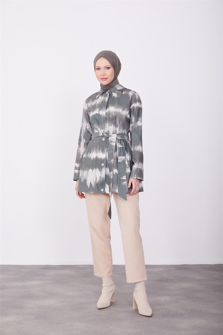 Armine Printed Gabardine Jacket 23K5407 Green